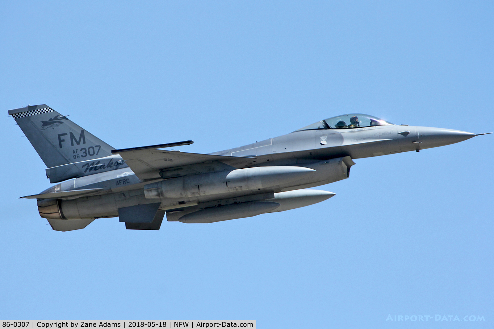 86-0307, 1986 General Dynamics F-16C Fighting Falcon C/N 5C-413, Departing NAS Forth Worth