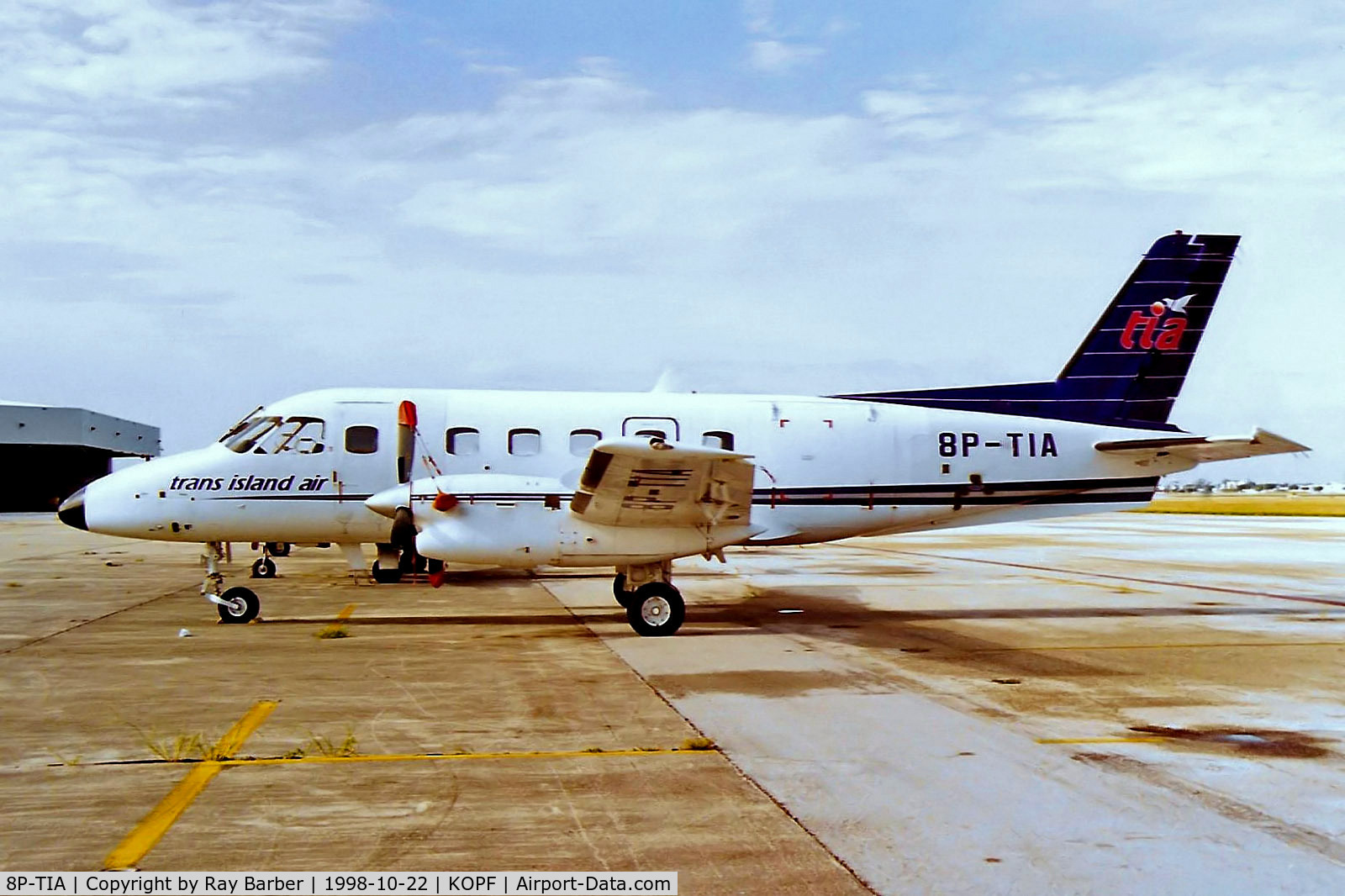 8P-TIA, 1980 Embraer EMB-110P1 Bandeirante C/N 110311, 8P-TIA   Embraer Emb-110P1 Bandeirante [110311] (Trans Island Air) Miami-Opa Locka~N 22/10/1998