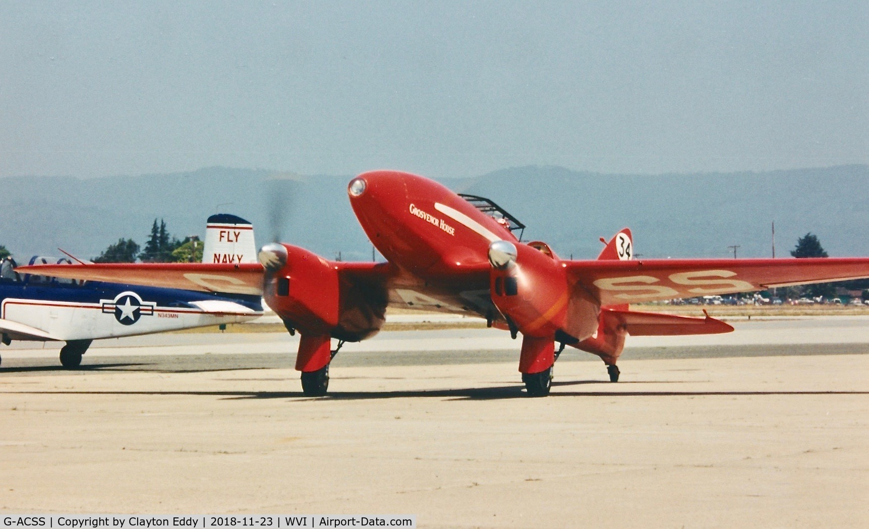 G-ACSS, 1934 De Havilland DH-88 Comet C/N 1996, Watsonville Airport California flyin 1990's