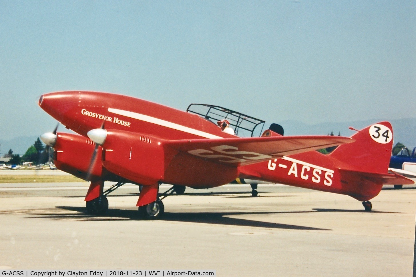 G-ACSS, 1934 De Havilland DH-88 Comet C/N 1996, Watsonville airport California 1990's