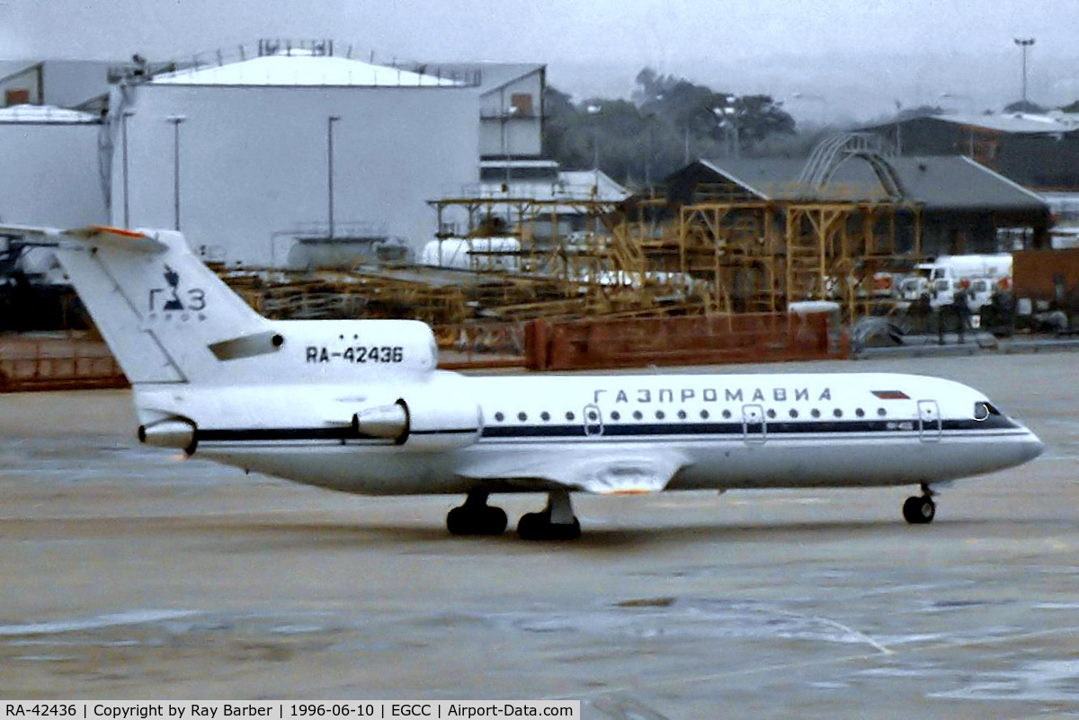 RA-42436, 1996 Yakovlev Yak-42D C/N 4520421605018, RA-42436   Yakovlev Yak-42D [4520421605018] (Gazpromavia) Manchester-Ringway~G 10/06/1996