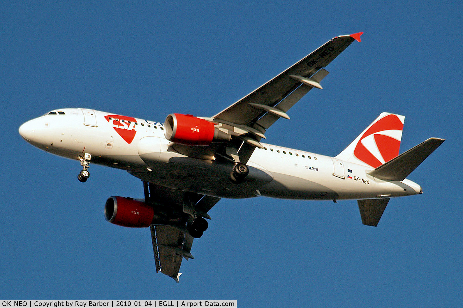 OK-NEO, 2008 Airbus A319-112 C/N 3452, OK-NEO   Airbus A319-112 [3452] (CSA Czech Airlines) Home~G 04/01/2010. On approach 27R.