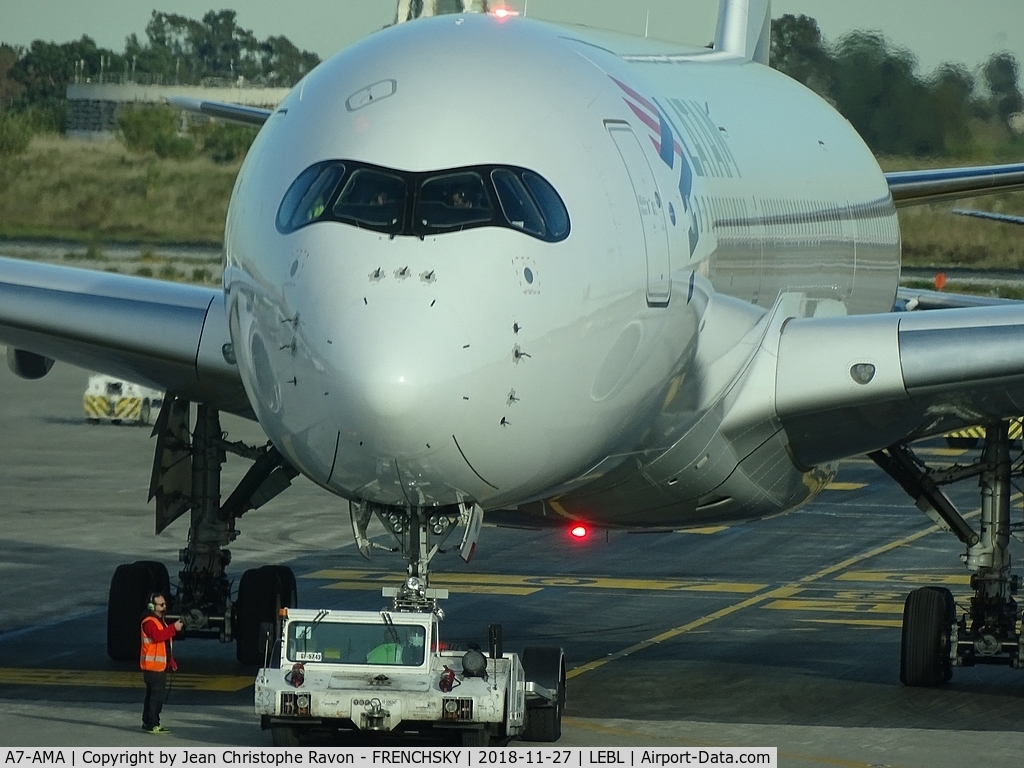 A7-AMA, 2016 Airbus A350-941 C/N 079, Qatar Airways (LATAM Airlines Brasil) QR146 pushback to Doha