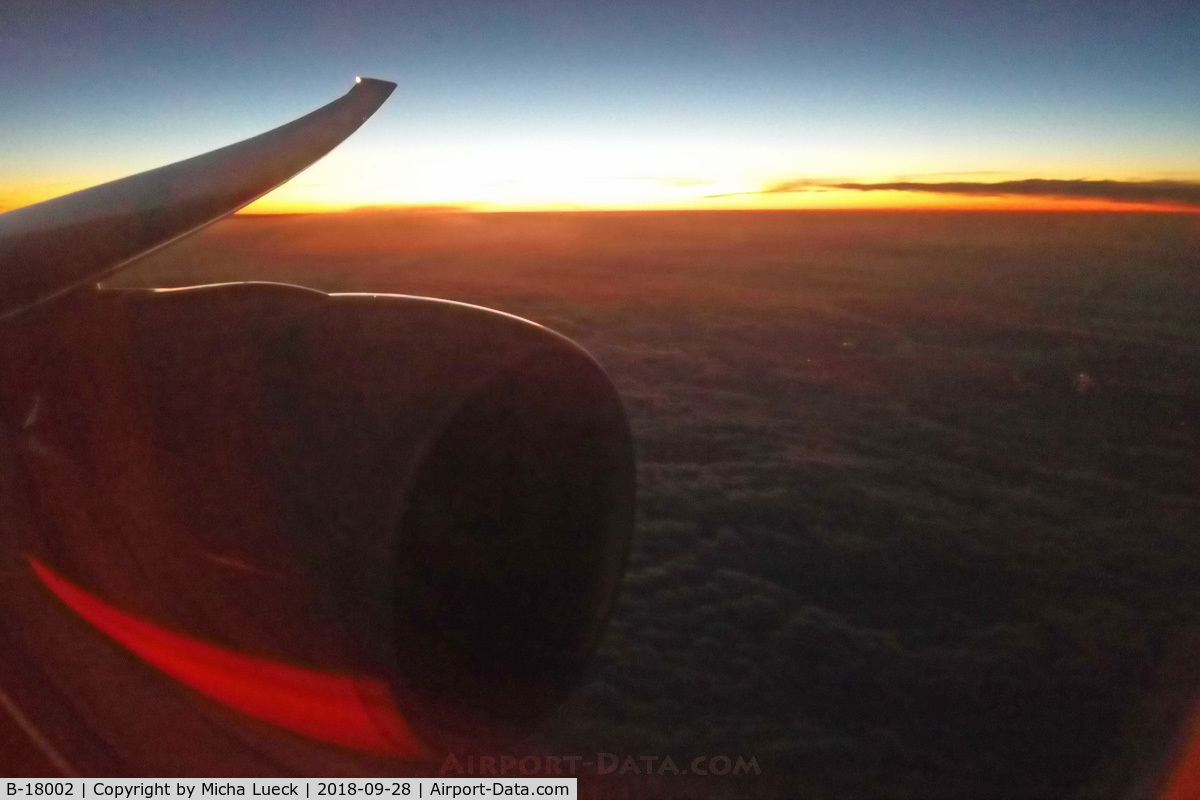 B-18002, 2015 Boeing 777-309/ER C/N 43980, Sunrise somewhere over Russia (TPE-FRA)