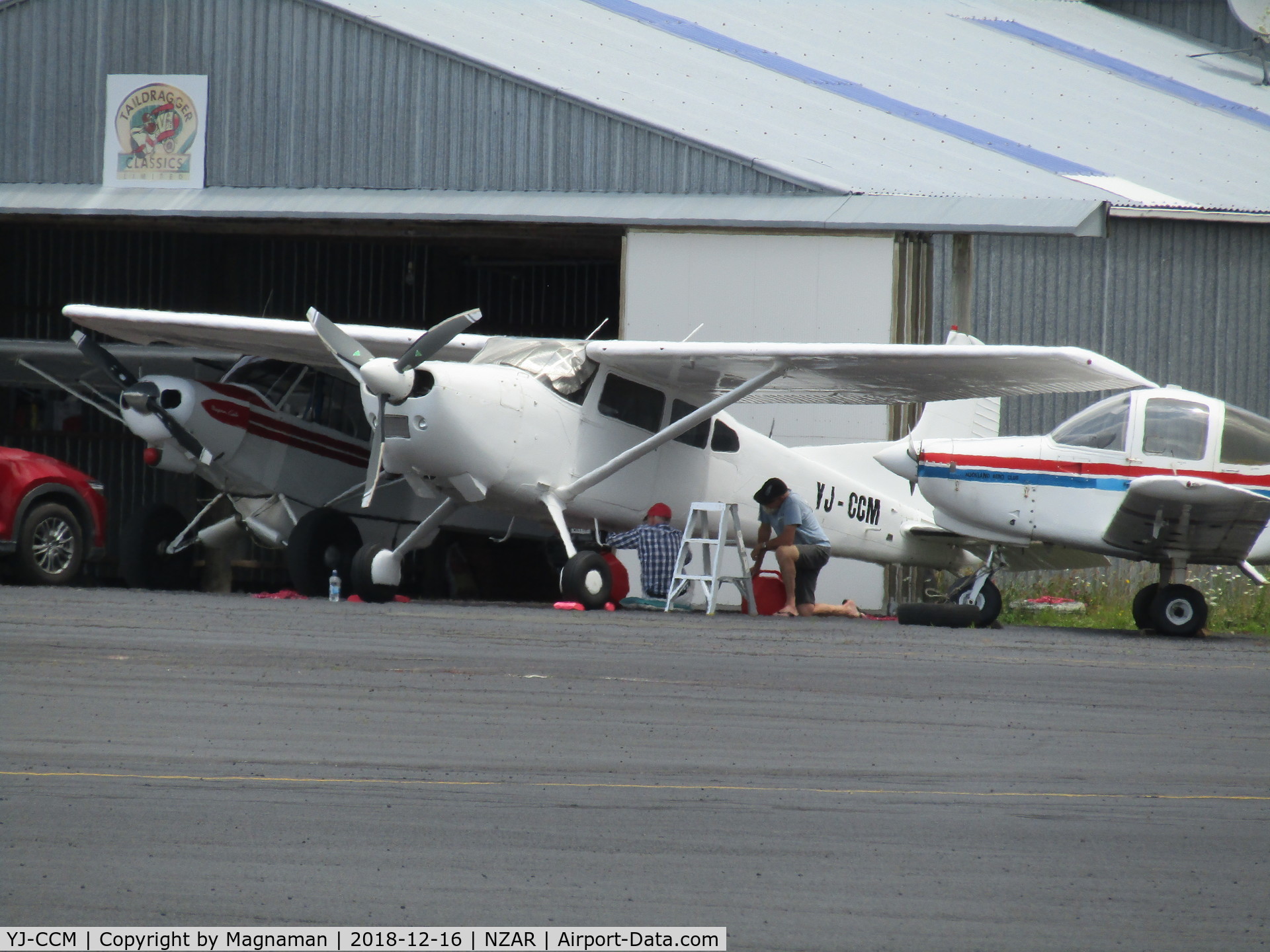 YJ-CCM, 1977 Cessna A185F Skywagon 185 C/N 18503403, getting attention from its new NZ owners