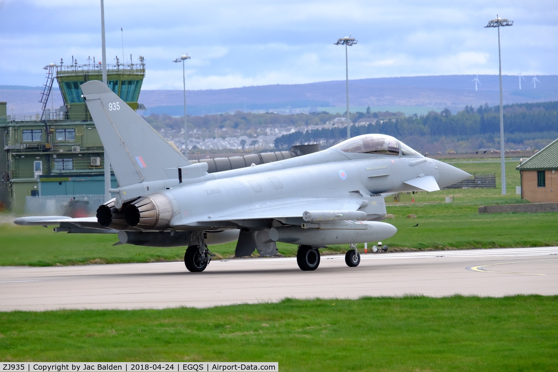 ZJ935, 2006 Eurofighter EF-2000 Typhoon FGR4 C/N 0115/BS026, ZJ935 leaving Lossiemouth  as part of II sqn for Baltic airpolicing mission in Romania