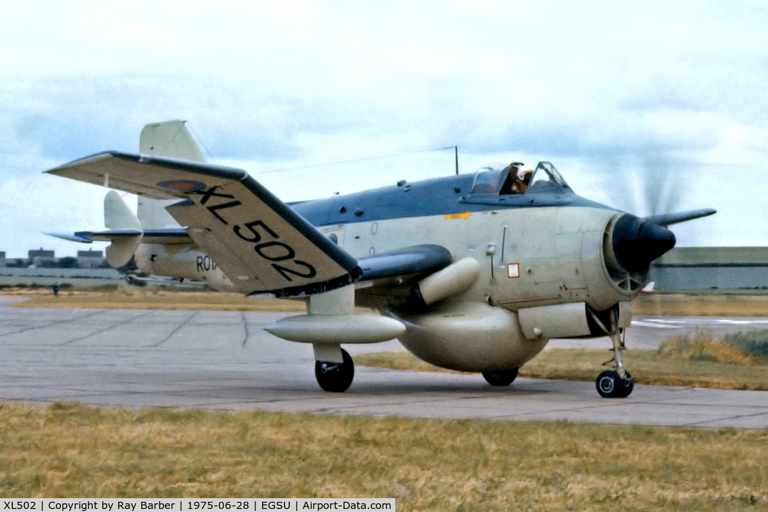 XL502, 1961 Fairey Gannet AEW.3 C/N F9461, XL502   Fairey Gannet AEW.3 [F9461] (Royal Navy) Duxford~G 28/06/1975.  From a slide.