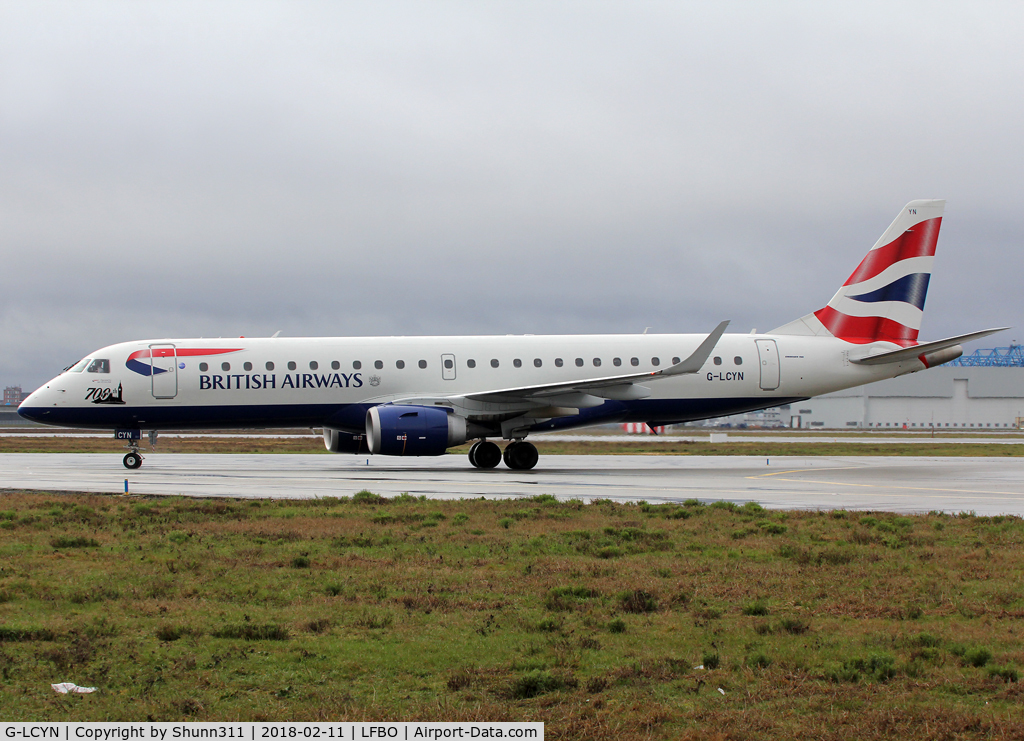 G-LCYN, 2010 Embraer 190SR (ERJ-190-100SR) C/N 19000392, Taxiing to the Terminal... still with '700th' title on nose...