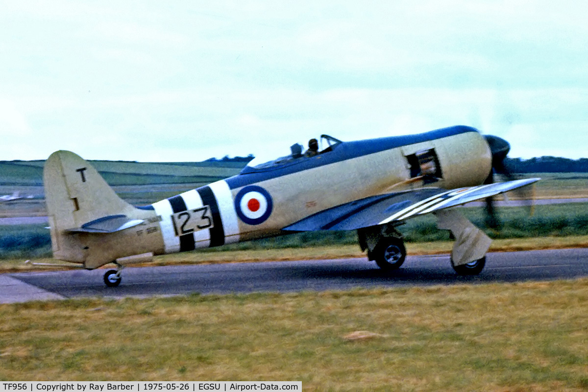 TF956, Hawker Sea Fury FB.11 C/N Not found TF956, TF956   Hawker Sea Fury FB.11 [TF956] (Royal Navy) Duxford~G 28/05/1975. From a slide.