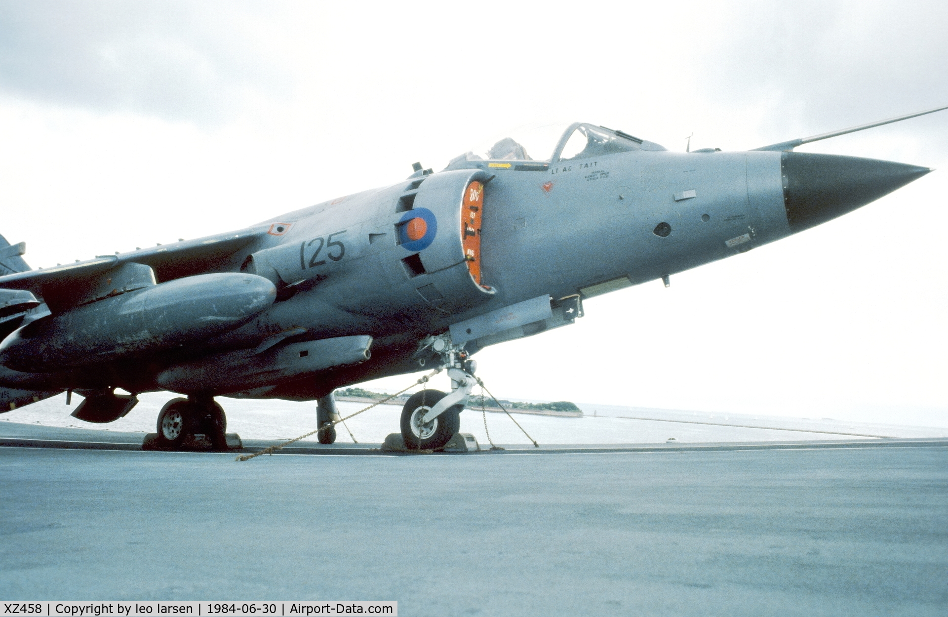 XZ458, 1980 British Aerospace Sea Harrier FRS.1 C/N 41H-912012, Copenhagen Harbour 30.6.1984 on boad Illustrious