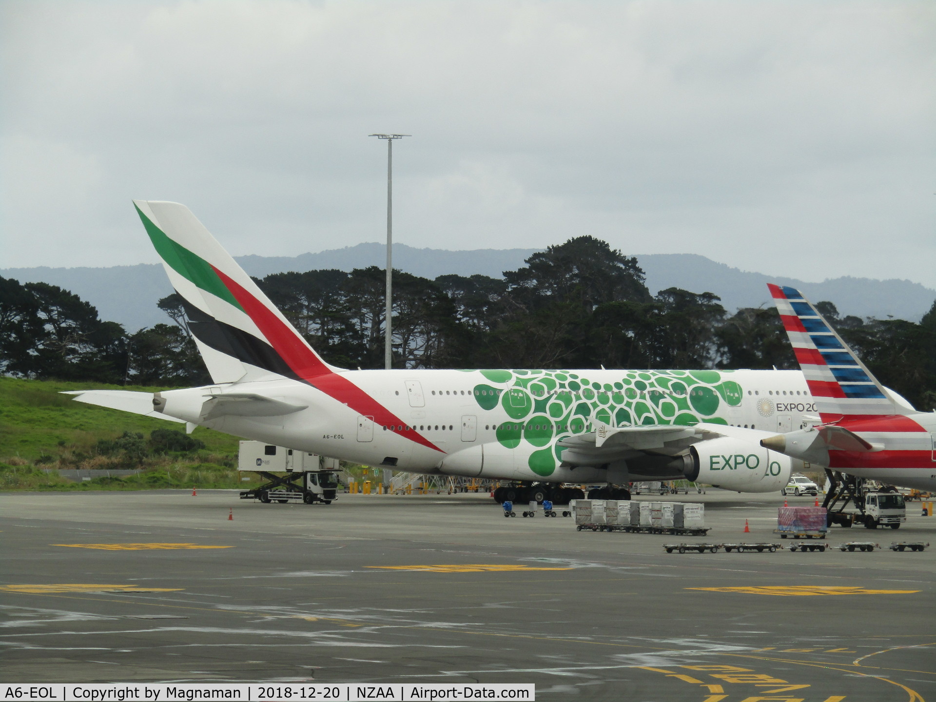 A6-EOL, 2015 Airbus A380-861 C/N 186, on stand at AKL