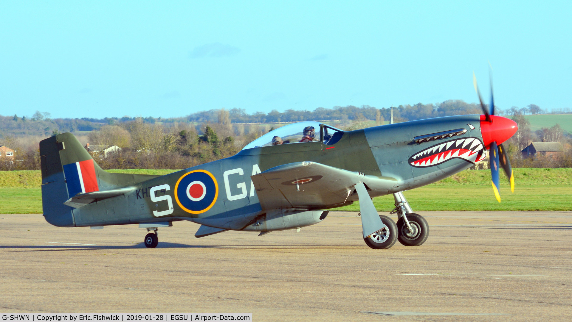 G-SHWN, 1944 North American P-51D Mustang C/N 122-40417, 3. 'The Shark' (Scheme: KH774 - Royal Air Force’s 112 Squadron. ) at Duxford, Jan 2019.