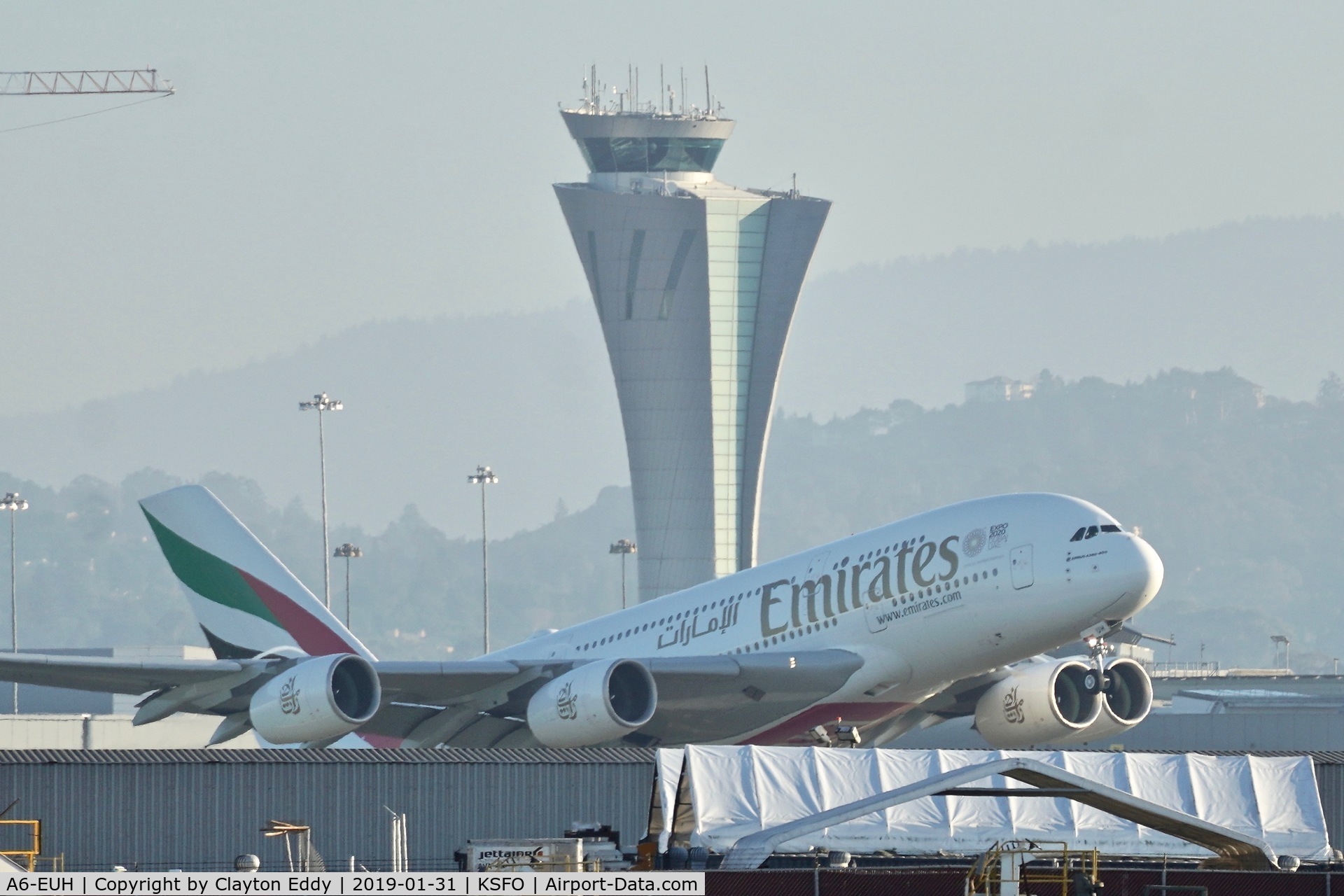 A6-EUH, 2016 Airbus A380-861 C/N 220, SFO 2019.