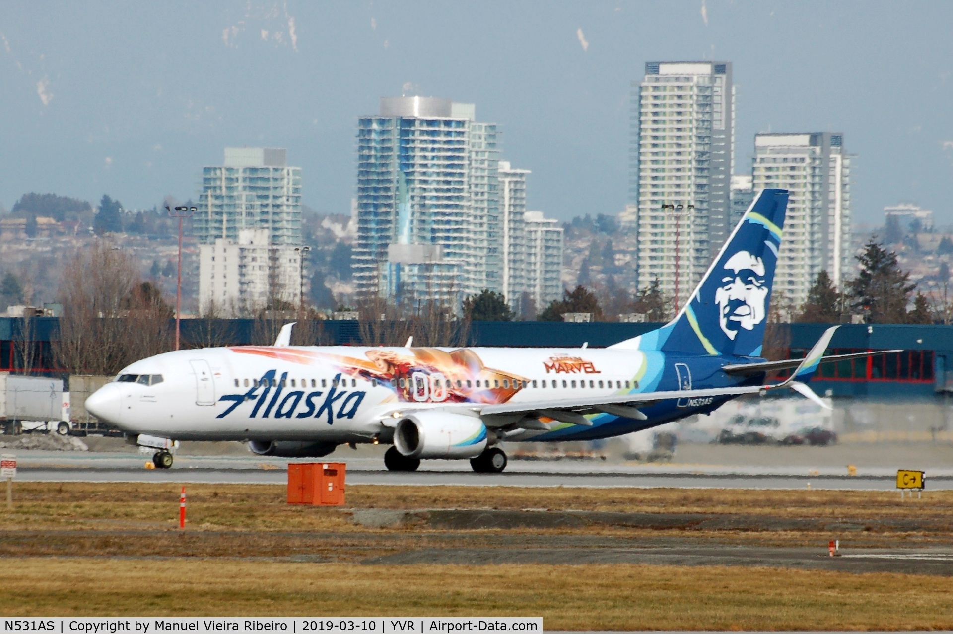 N531AS, 2010 Boeing 737-890 C/N 35199, Captain Marvels leaves Vancouver