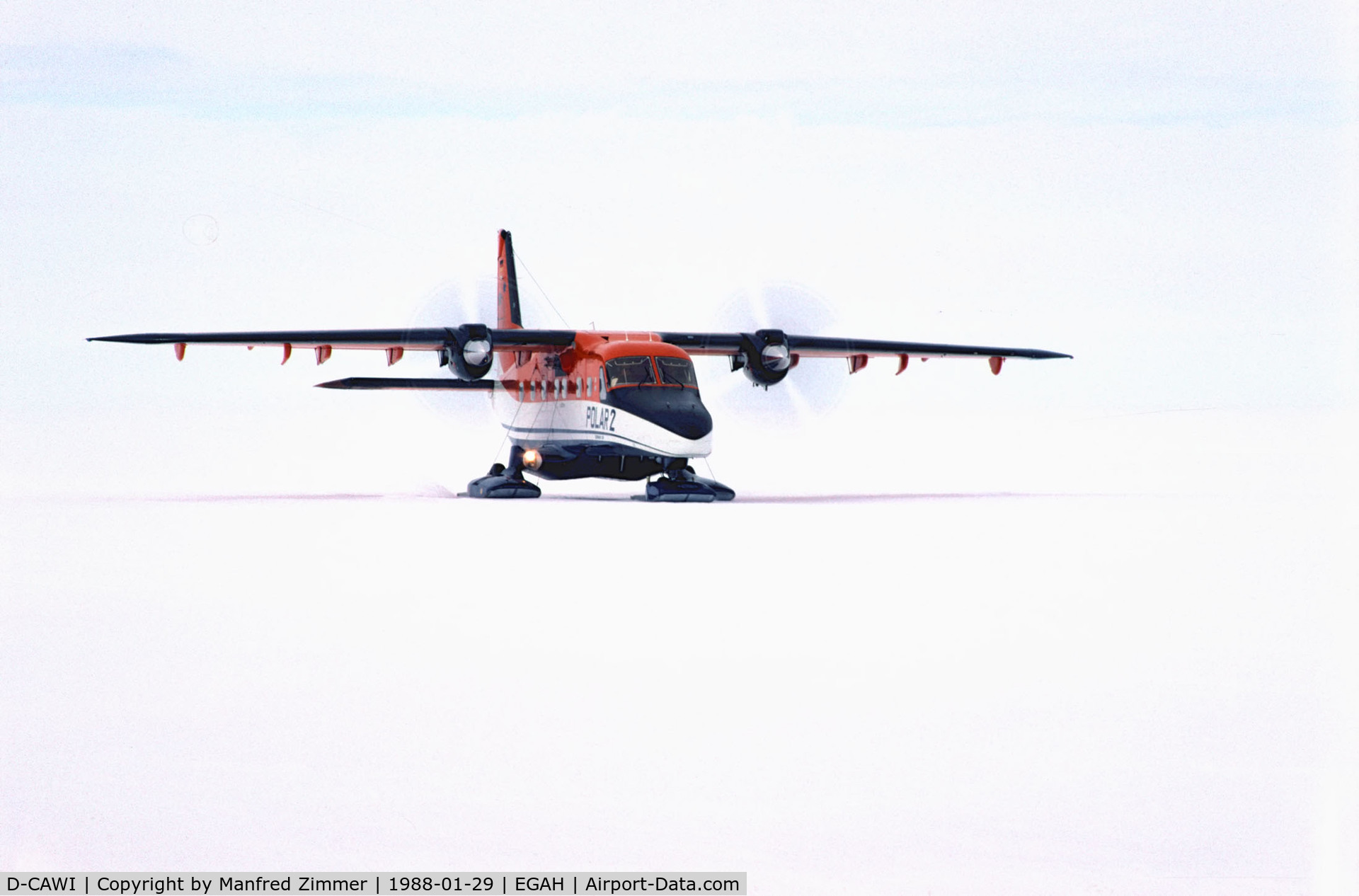 D-CAWI, 1983 Dornier 228-101 C/N 7014, POLAR 2 D-CAWI after landing during white-out conditions at Halley Station, Brunt Ice Shelf, Antarctica
