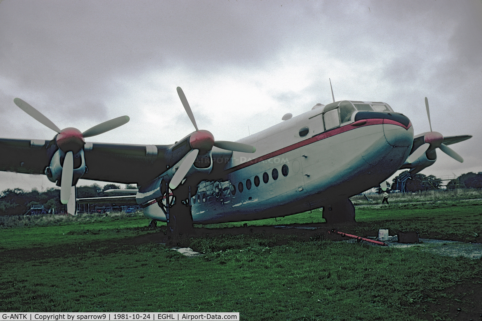G-ANTK, 1946 Avro 685 YORK C1 C/N MW232, In a sad state at Lasham in bad weather. Scanned from a slide.