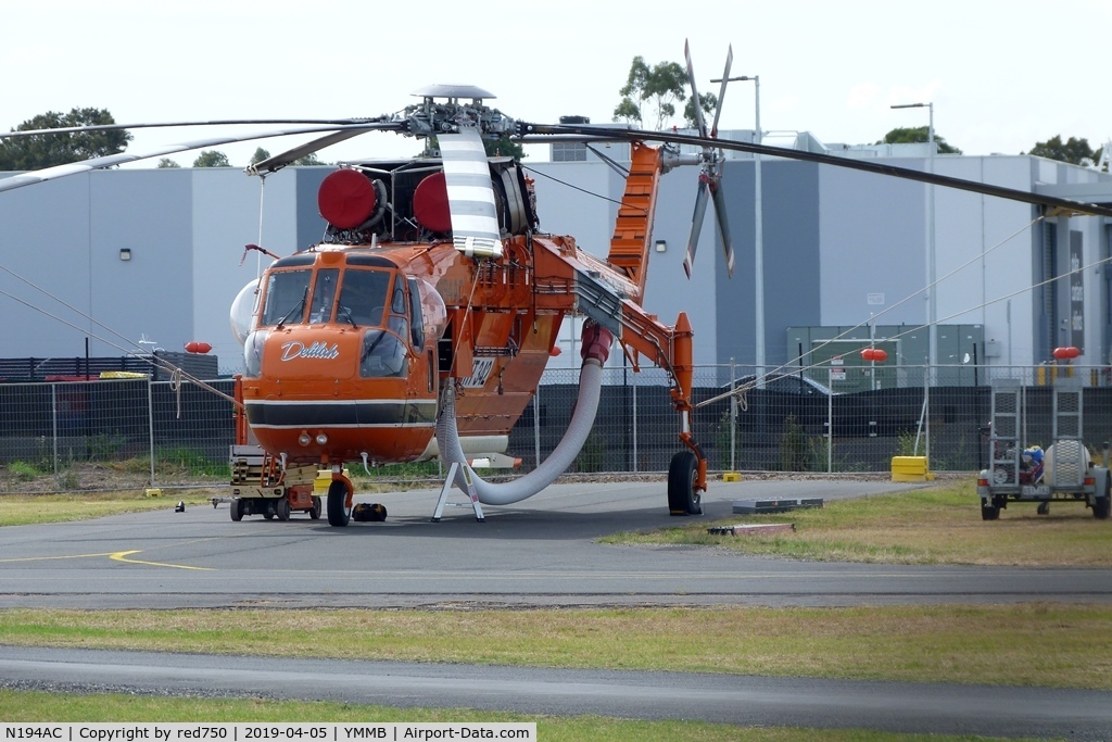 N194AC, 1967 Sikorsky S-64E C/N 64017, Skycrane firebomber awaiting the call at Moorabbin Apr 5, 2019.