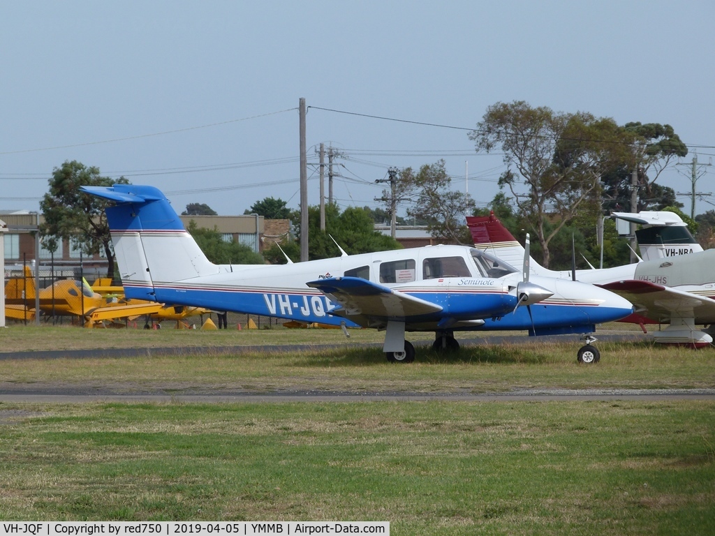 VH-JQF, 1979 Piper PA-44-180 Seminole C/N 44-7995291, Seneca VH-JQF at Moorabbin, Apr 5 2019.