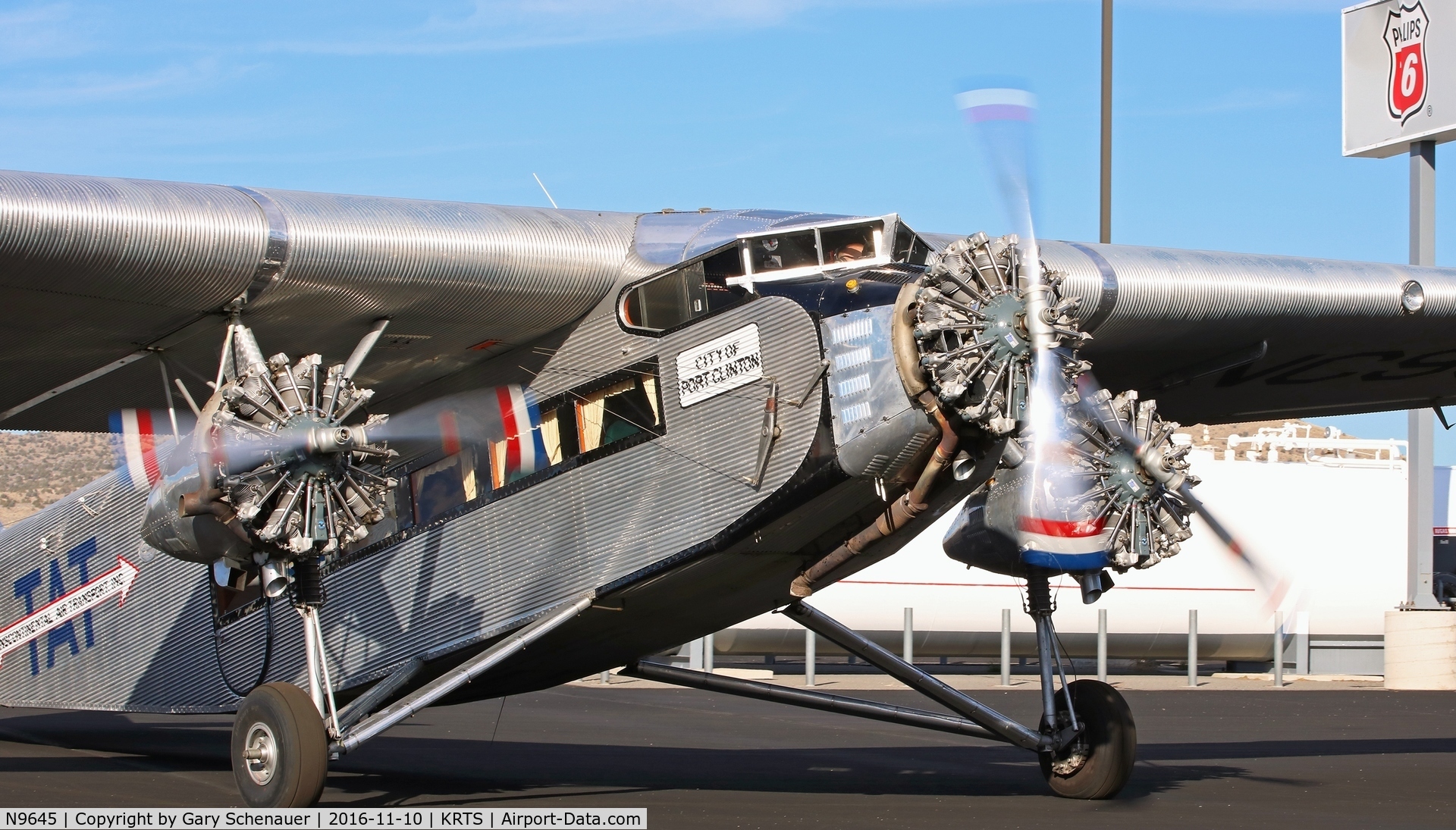 N9645, 1928 Ford 5-AT-B Tri-Motor C/N 8, Captured here taxiing to its parking position on  the Reno Stead Airport (KRTS) ramp.