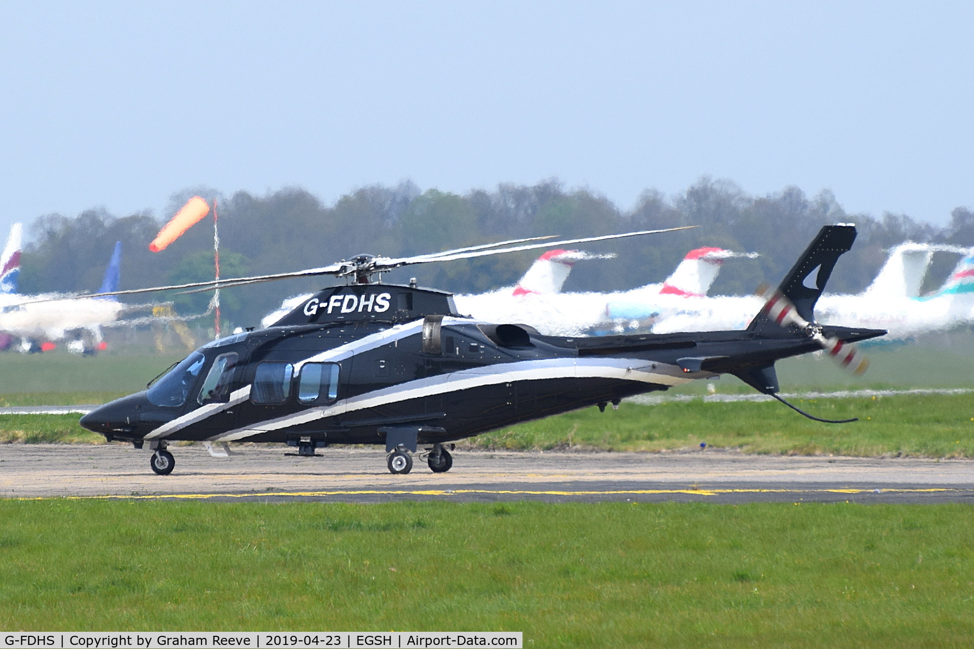 G-FDHS, 2018 Leonardo AW-109SP Grand New C/N 22378, Departing from Norwich.
