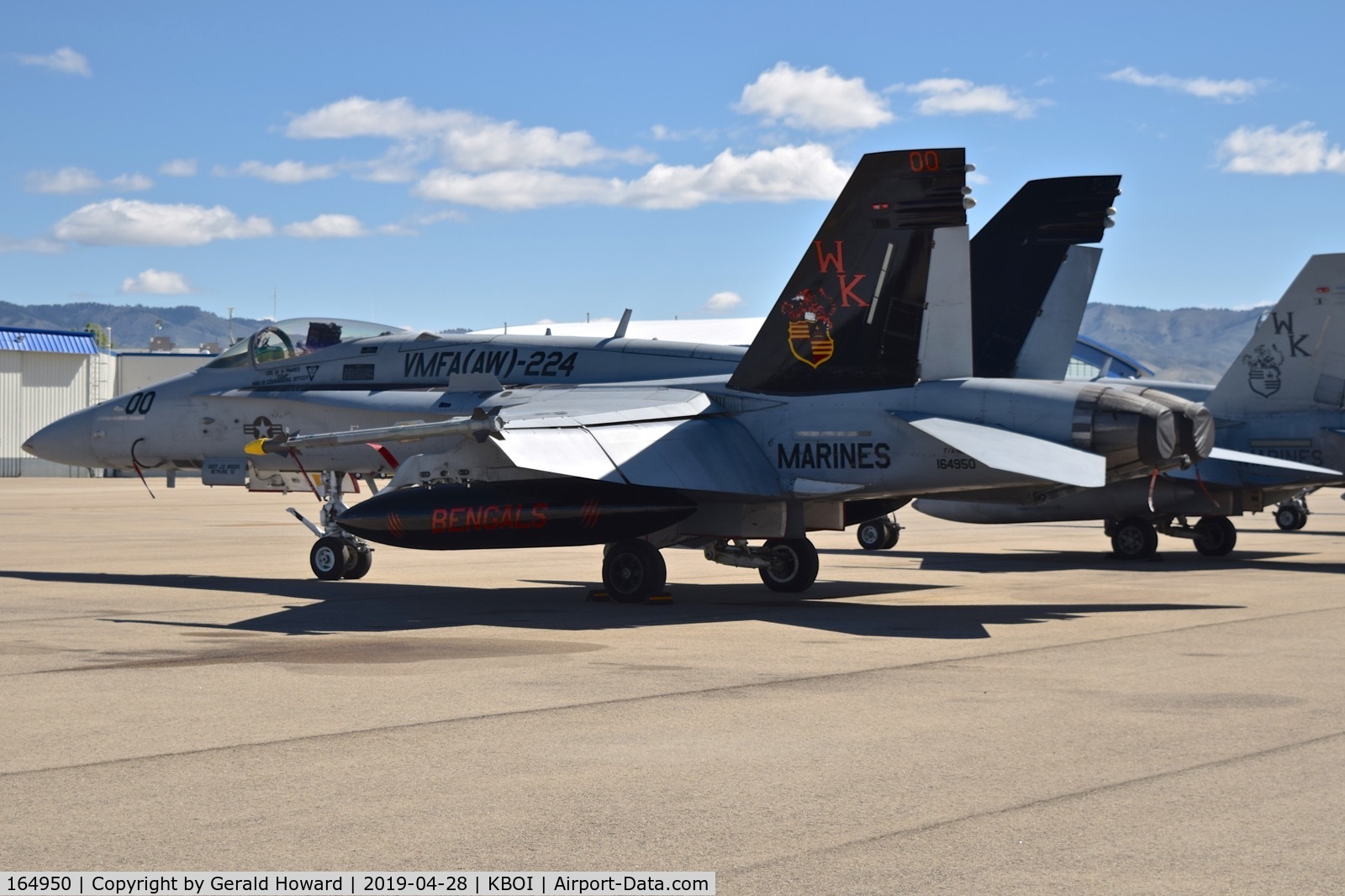 164950, McDonnell Douglas F/A-18C Hornet C/N 1250/C374, WK-00 parked on the north GA ramp.  VMFA(AW)-224 