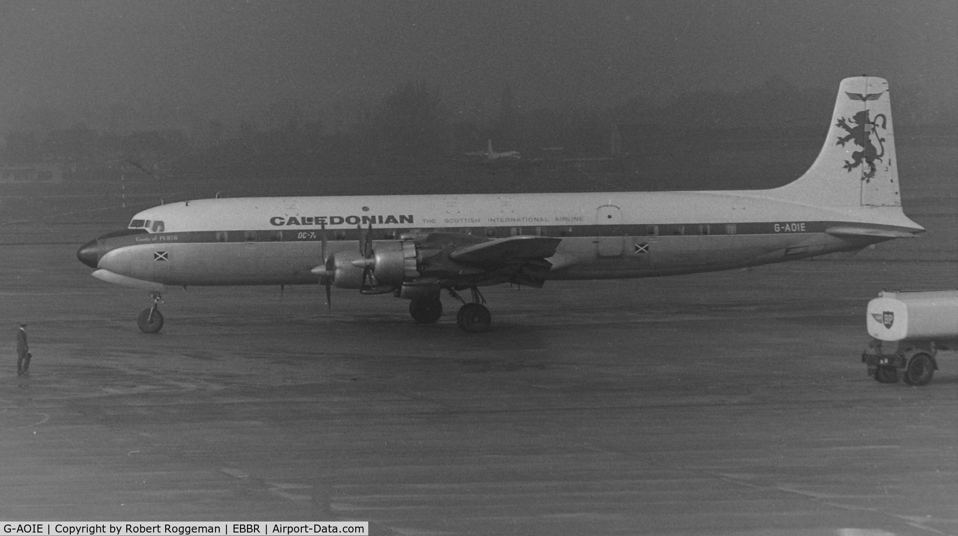 G-AOIE, 1956 Douglas DC-7C Seven Seas Seven Seas C/N 45115, CALEDONIAN.COUNTY OF PERTH.Mid 1960's.