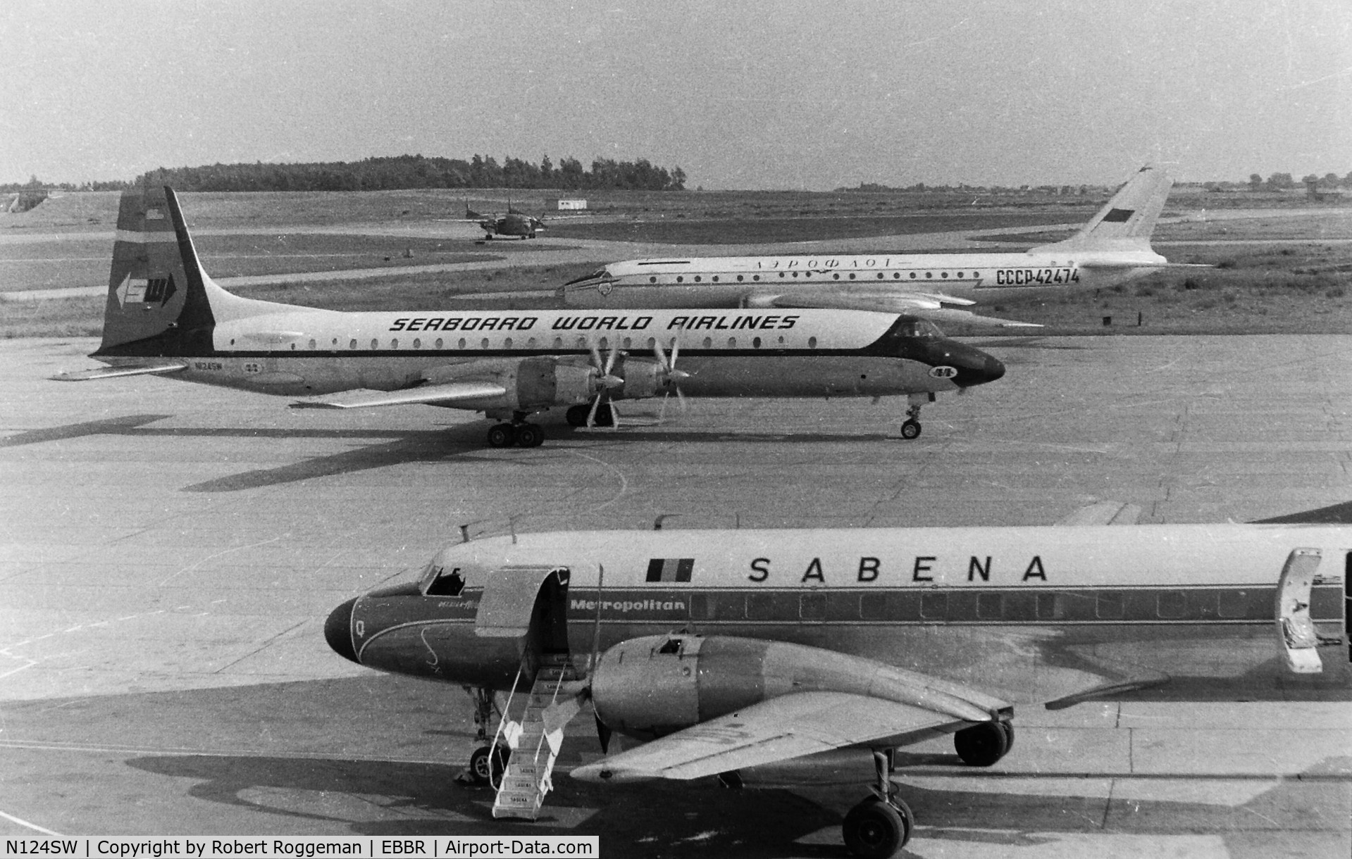 N124SW, 1961 Canadair CL-44D4 C/N 14, Mid 1960's.SEABORD WORLD AIRLINES.OO-SCQ SABENA.CCCP-42474 AEROFLOT.
