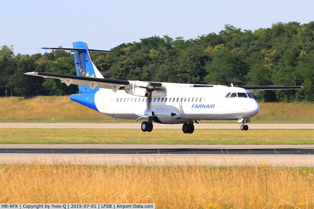 HB-AFX, 1991 ATR 72-202(F) C/N 265, ATR 72-202(F), Landing rwy 15, Bâle-Mulhouse-Fribourg airport (LFSB-BSL)