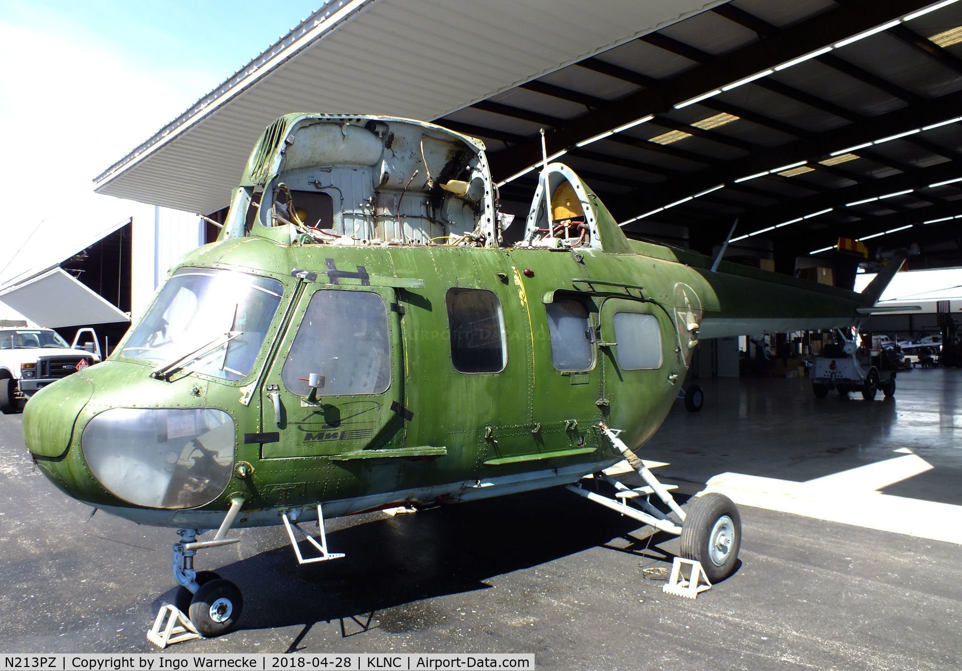 N213PZ, Mil MI-2 C/N 515250087, Mil Mi-2 HOPLITE undergoing maintenance / restoration in a hangar of the former Cold War Air Museum at Lancaster Regional Airport, Dallas County TX
