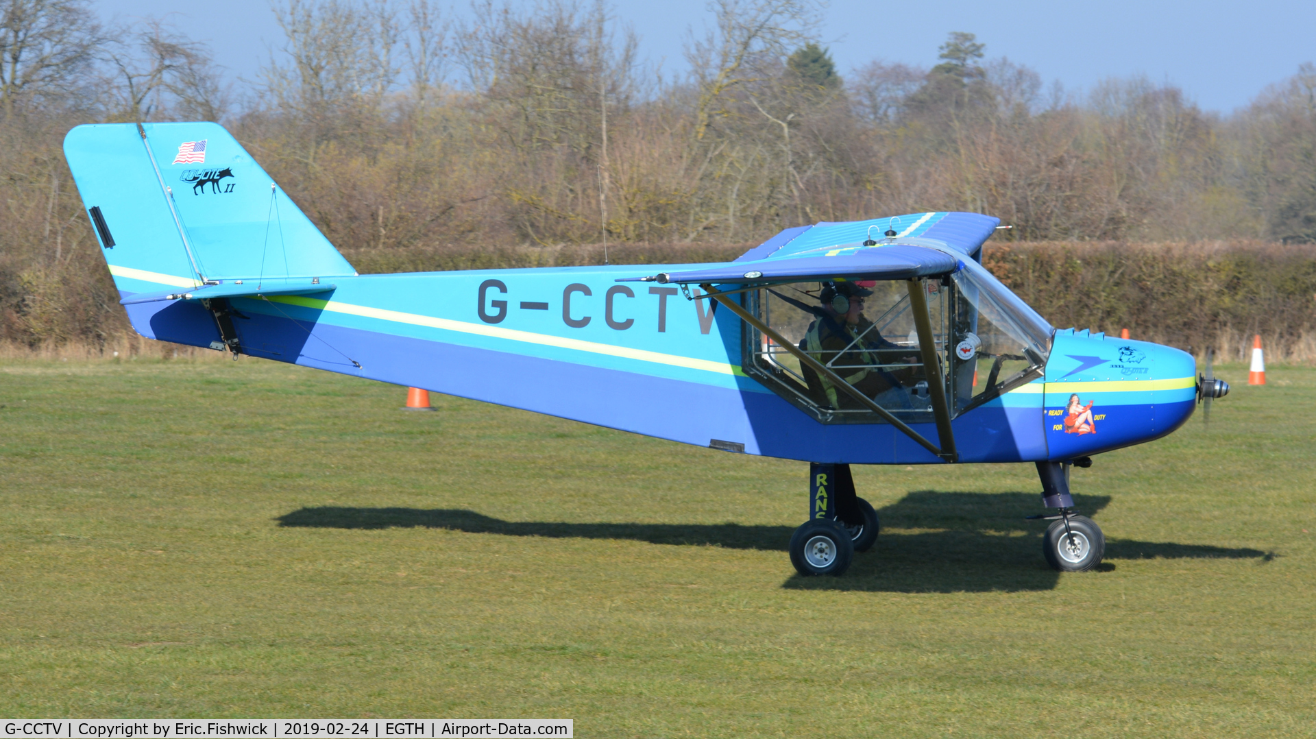 G-CCTV, 2003 Rans S-6ES Coyote II C/N PFA 204-14069, x. G-CCTV departing the Shuttleworth Collection, Feb. 2019.