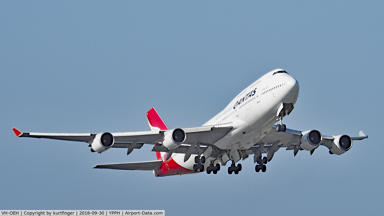 VH-OEH, 2003 Boeing 747-438/ER C/N 32912, Boeing 747-438(ER) Qantas VH-OEH, departed runway 21 YPPH 30/09/18.