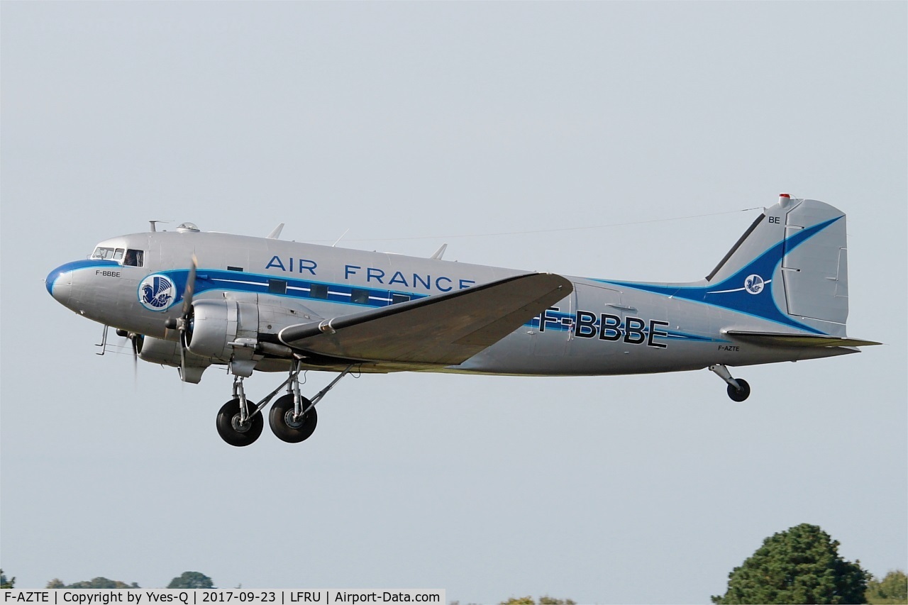 F-AZTE, 1943 Douglas C-47A-1-DL  Skytrain C/N 9172, Douglas C-47A Skytrain, Take off rwy 23, Morlaix-Ploujean airport (LFRU-MXN) Air show 2017