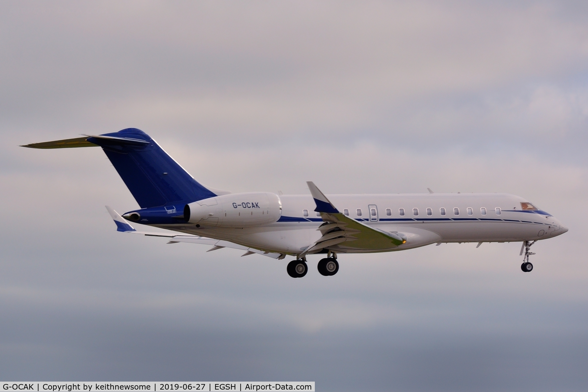 G-OCAK, 2009 Bombardier BD-700-1A10 Global Express XRS C/N 9339, Arriving at Norwich for training flights.