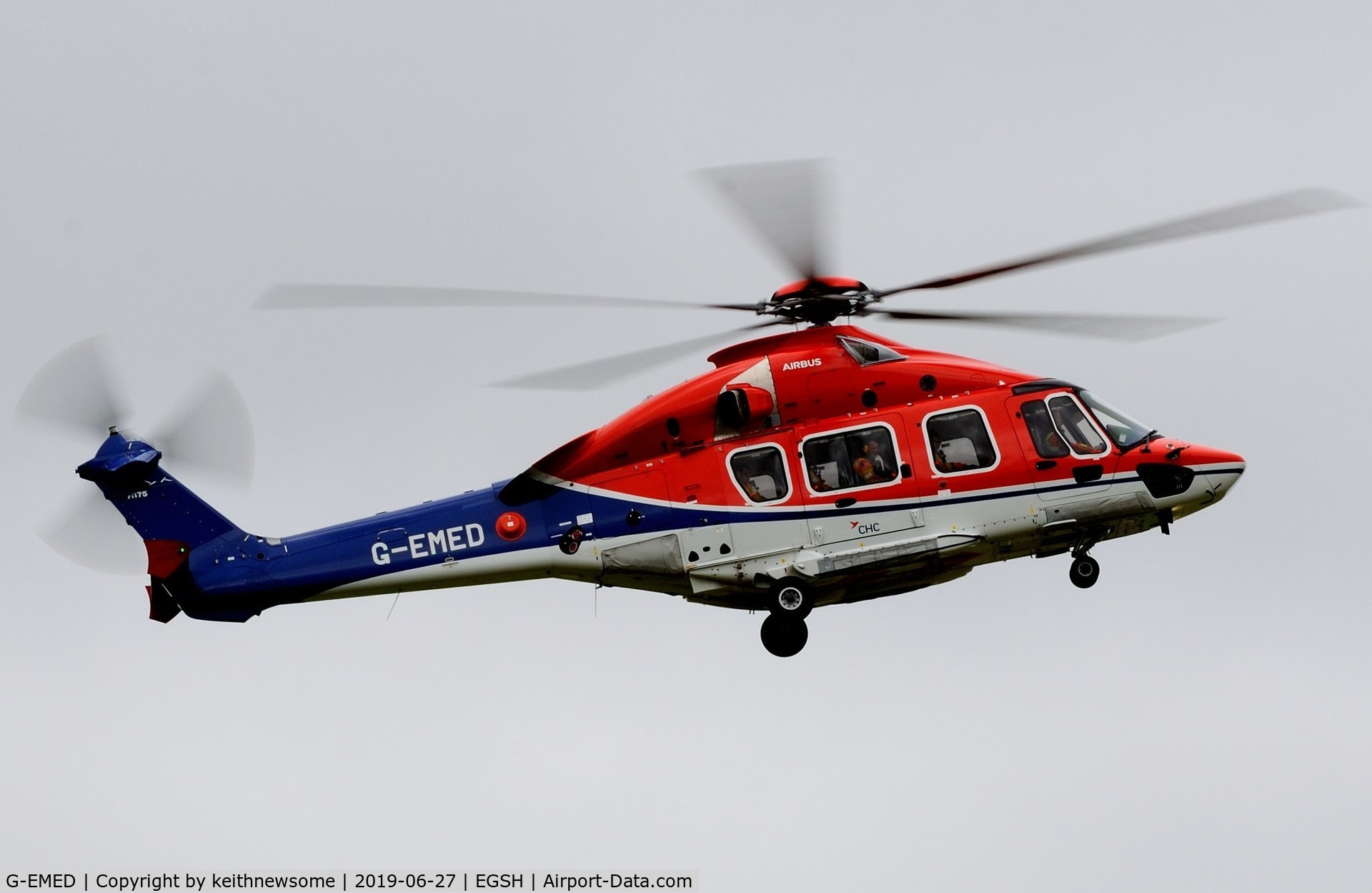 G-EMED, 2019 Airbus Helicopters EC-175B C/N 5039, Arriving at Norwich from offshore.