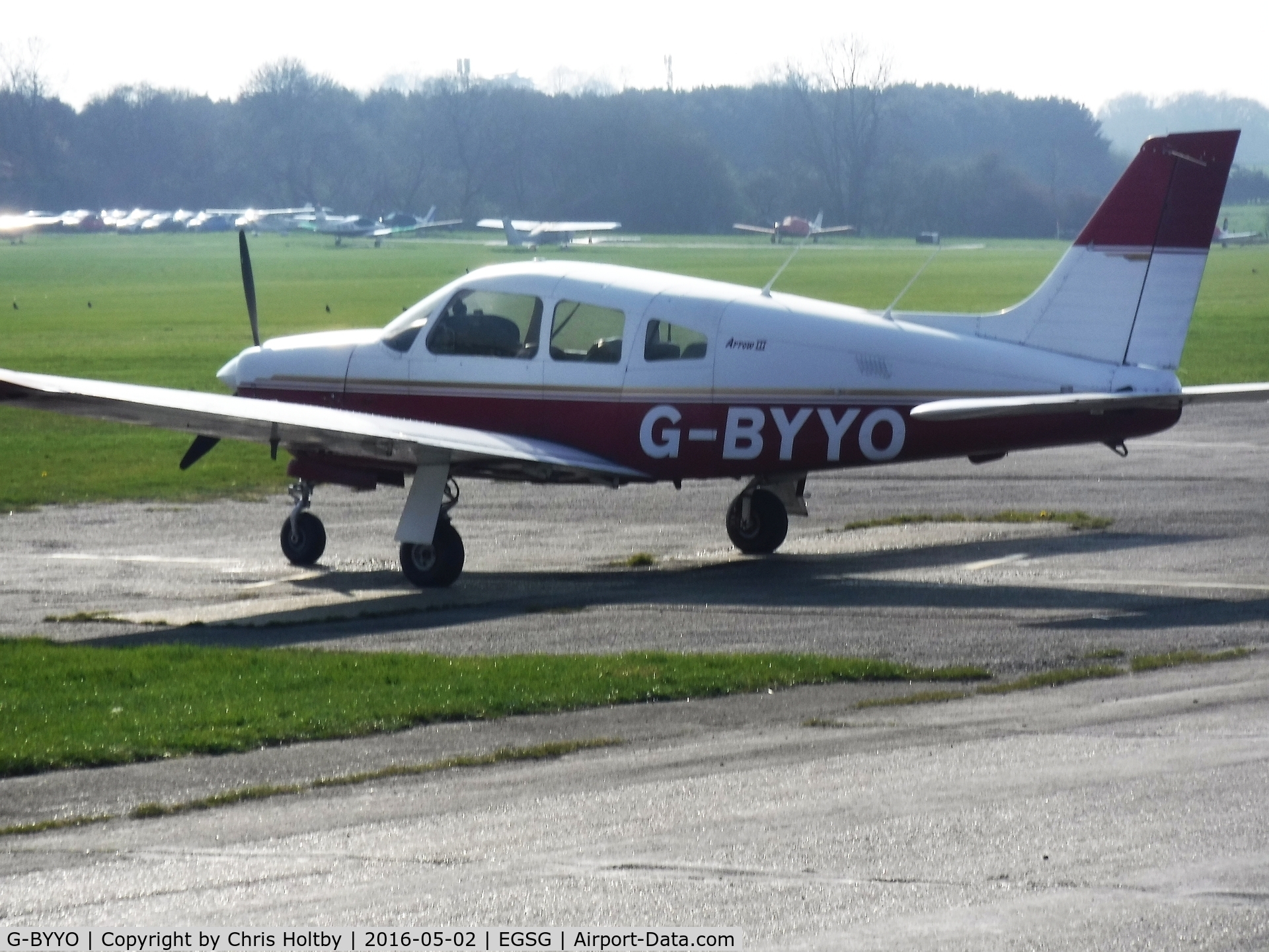 G-BYYO, 1994 Piper PA-28R-201 Cherokee Arrow III C/N 28R-2837061, Parked at its base at Stapleford Tawney, Essex