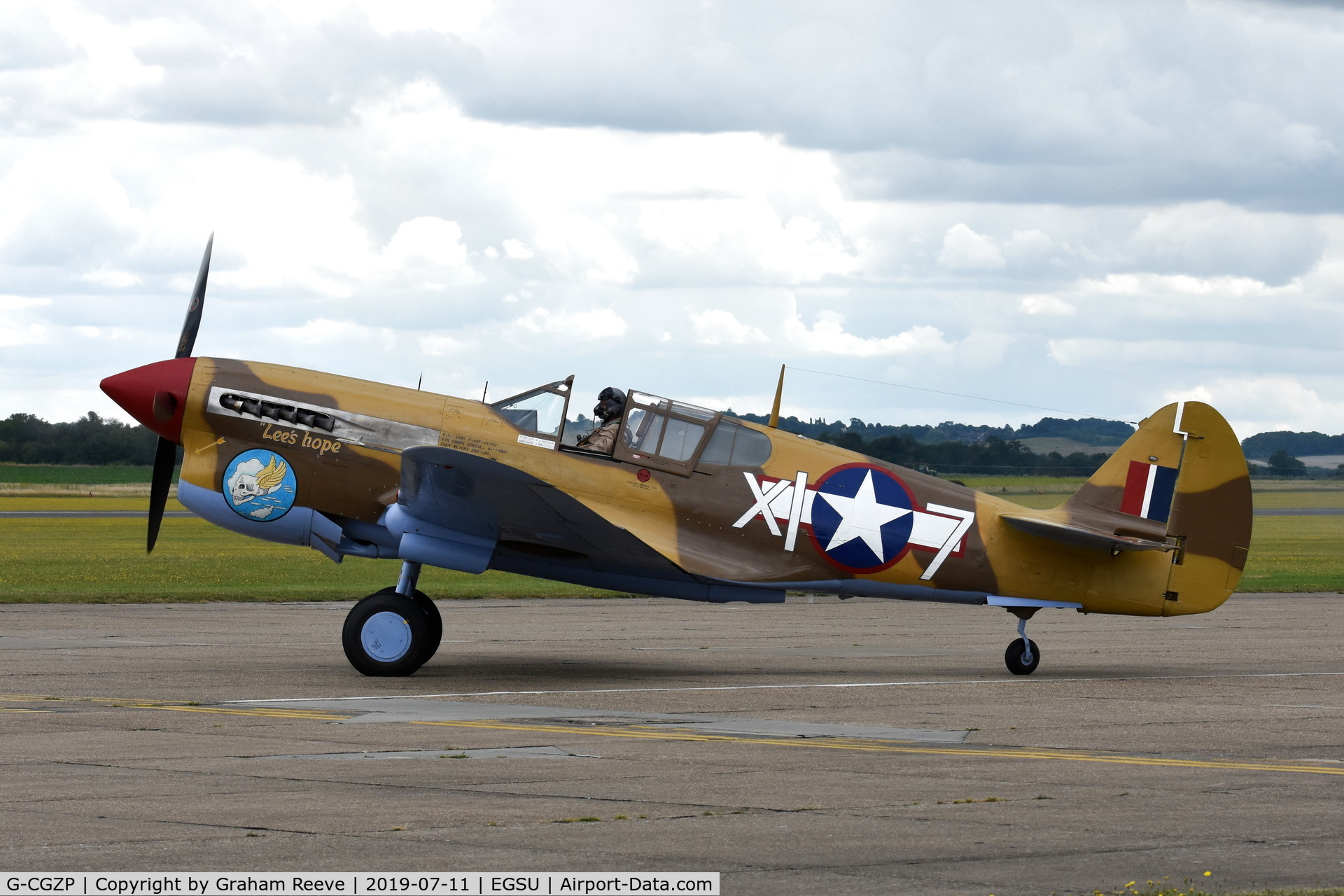 G-CGZP, 1942 Curtiss P-40F Warhawk C/N 19503, About to depart from Duxford.