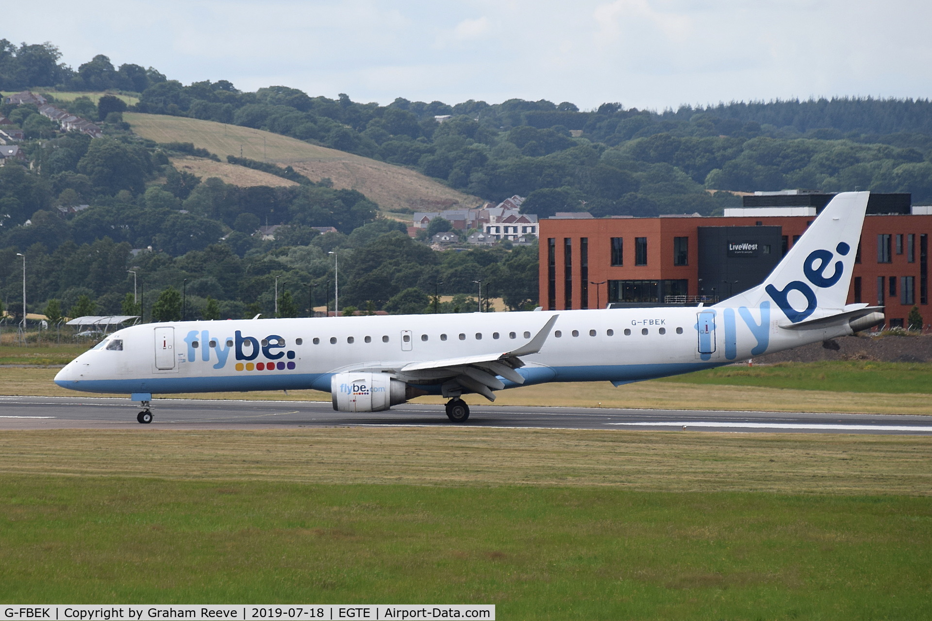 G-FBEK, 2008 Embraer 195LR (ERJ-190-200LR) C/N 19000168, Just landed at Exeter.