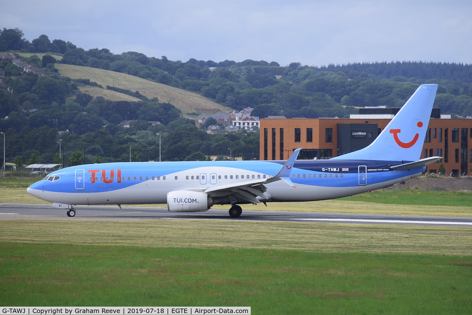 G-TAWJ, 2012 Boeing 737-8K5 C/N 38108, Just landed at Exeter.