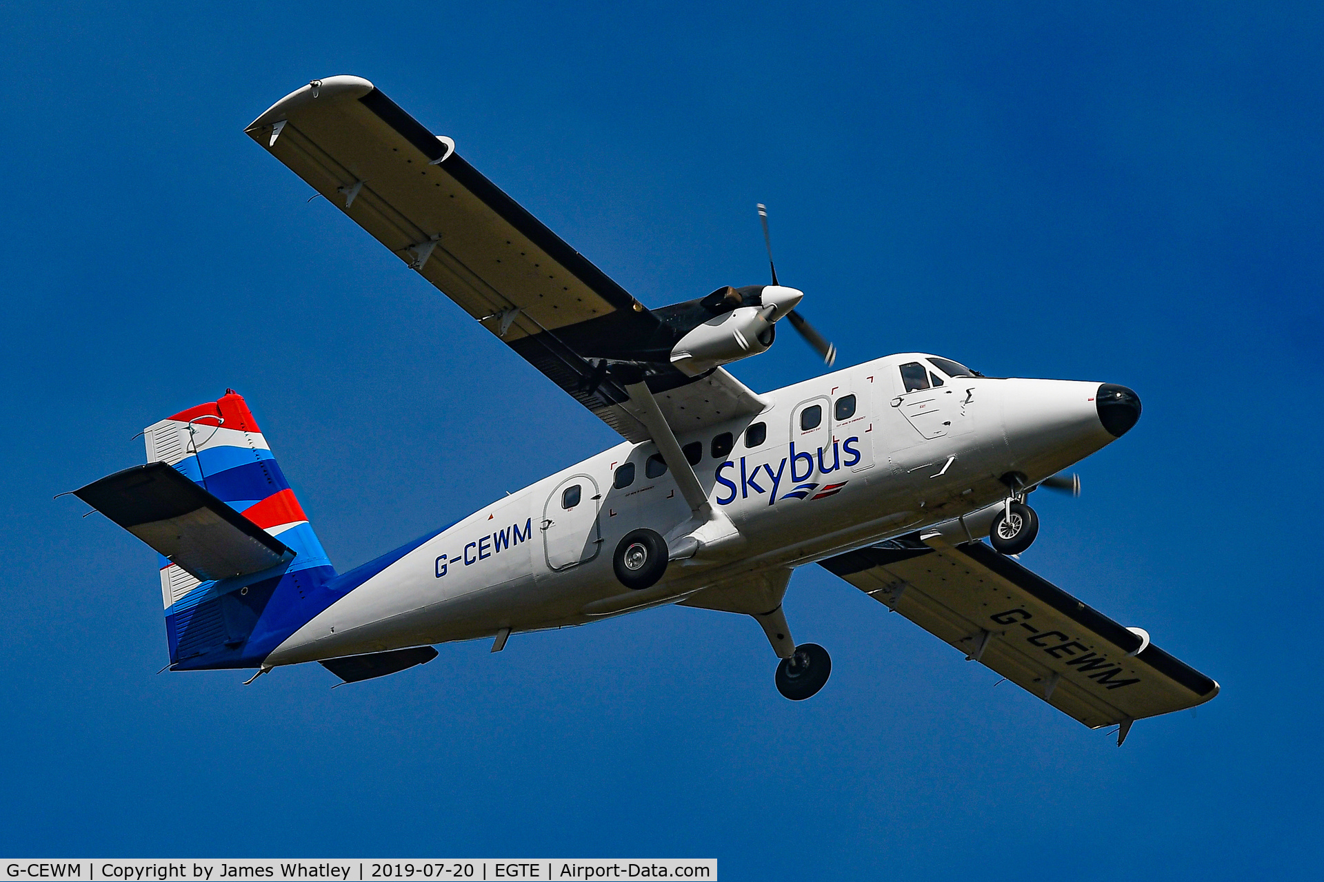 G-CEWM, 1979 De Havilland Canada DHC-6-300 Twin Otter C/N 656, Just taken off from Exeter airport
