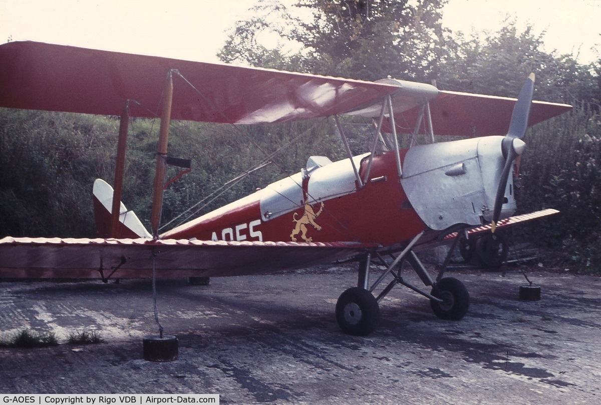 G-AOES, 1941 De Havilland DH-82A Tiger Moth II C/N 84547, In 1970's. Place & date unknown.