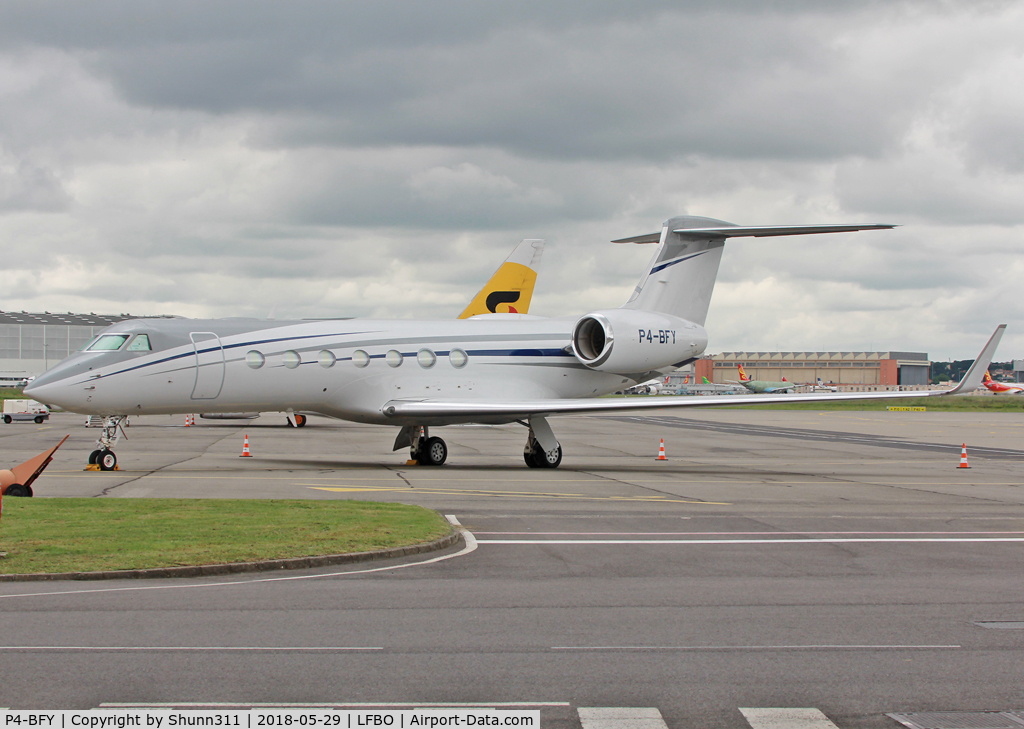 P4-BFY, 2013 Gulfstream Aerospace GV-SP (G550) C/N 5418, Parked at the General Aviation area...