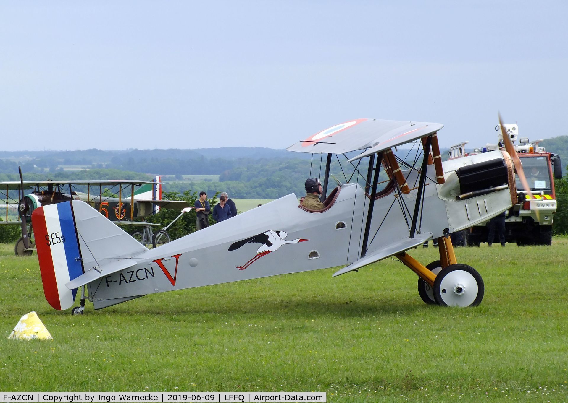 F-AZCN, Royal Aircraft Factory SE-5A Replica C/N 02, Amicale Jean Salis R.A.F. S.E.5 two-seater look-alike (converted from a Stampe SV-4) at the Meeting Aerien 2019, La-Ferte-Alais