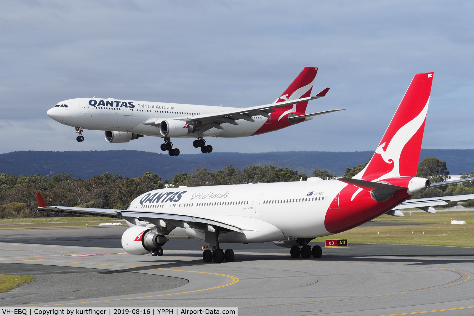 VH-EBQ, 2010 Airbus A330-202 C/N 1198, Airbus A330-202. Qantas VH-EBQ arr from Melbourne Rwy 03 YPPH 160819.