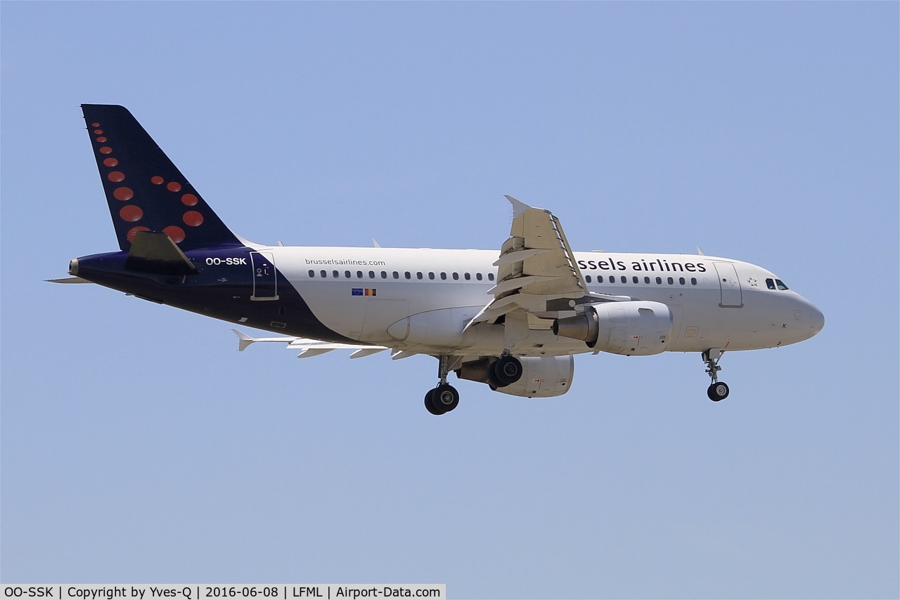 OO-SSK, 2000 Airbus A319-112 C/N 1336, Airbus A319-112, On final Rwy 31R, Marseille-Provence Airport (LFML-MRS)