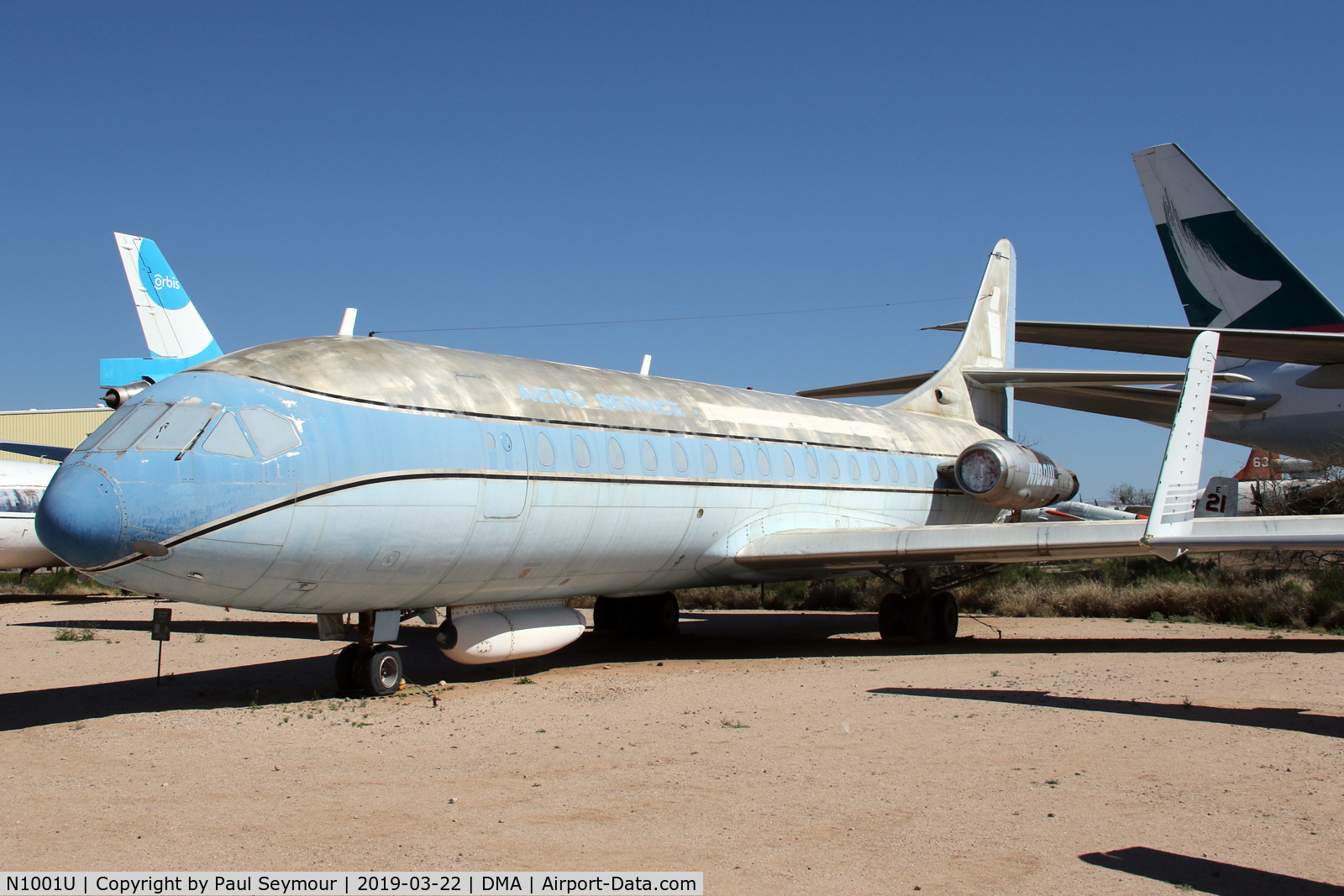N1001U, 1961 Sud Aviation SE-210 Caravelle VI-R C/N 86, Preserved at the Pima Air and Space Museum which next to Davis  Monthan AFB from 1990. It was clearly not destroyed. Delivered to United Airlines in 1961. Later used as a test aircraft by Goodyear Aerospace.