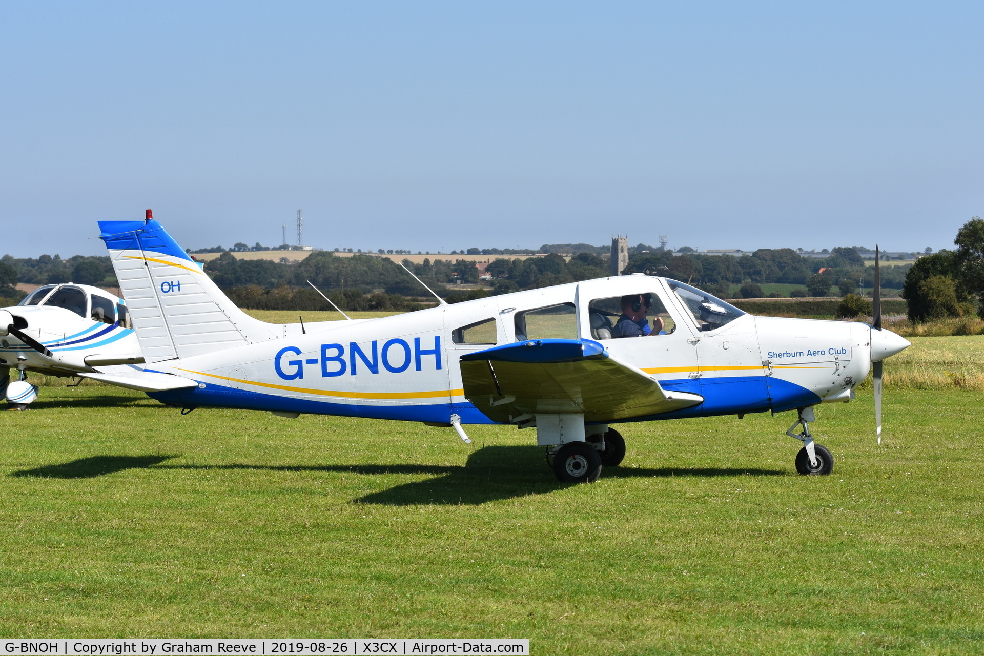 G-BNOH, 1987 Piper PA-28-161 Cherokee Warrior II C/N 2816016, Just landed at Northrepps.