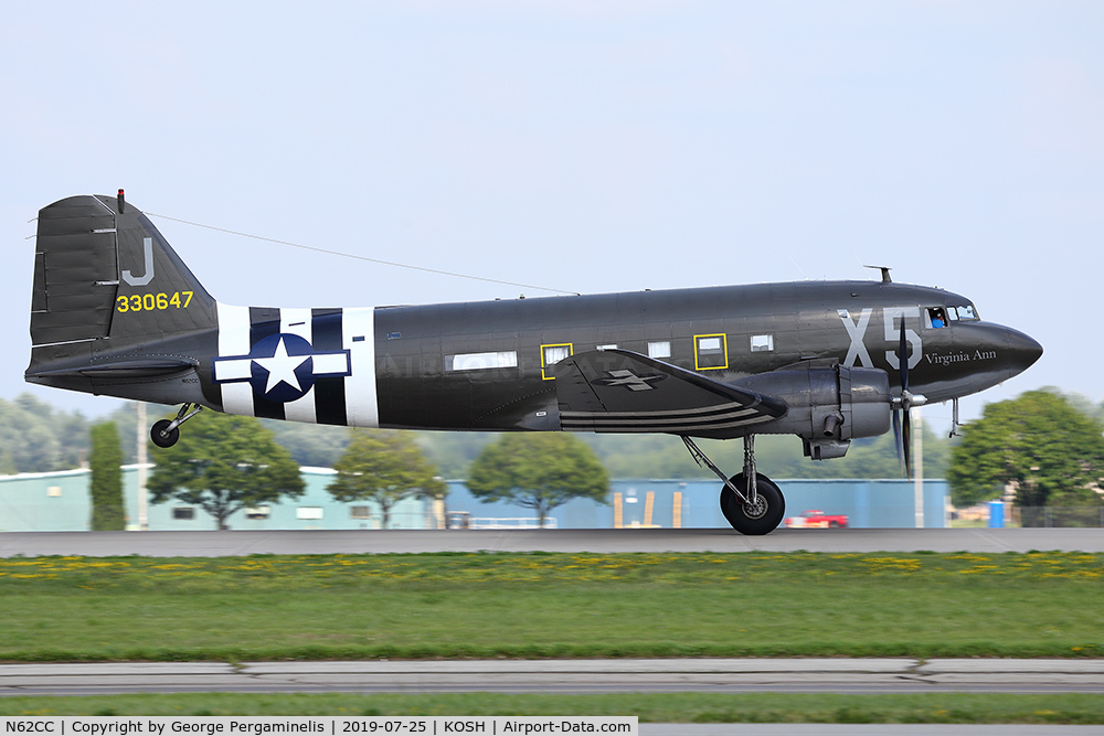 N62CC, 1943 Douglas DC-3C (C-47A-DL) C/N 13798, Departing from runway 18R.