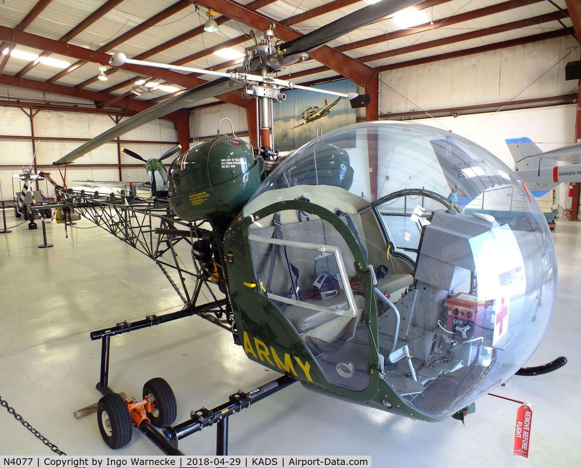 N4077, 1965 Bell 47G-3B-1 Sioux C/N 3473, Bell 47G-3B1 (OH-13S Sioux) at the Cavanaugh Flight Museum, Addison TX