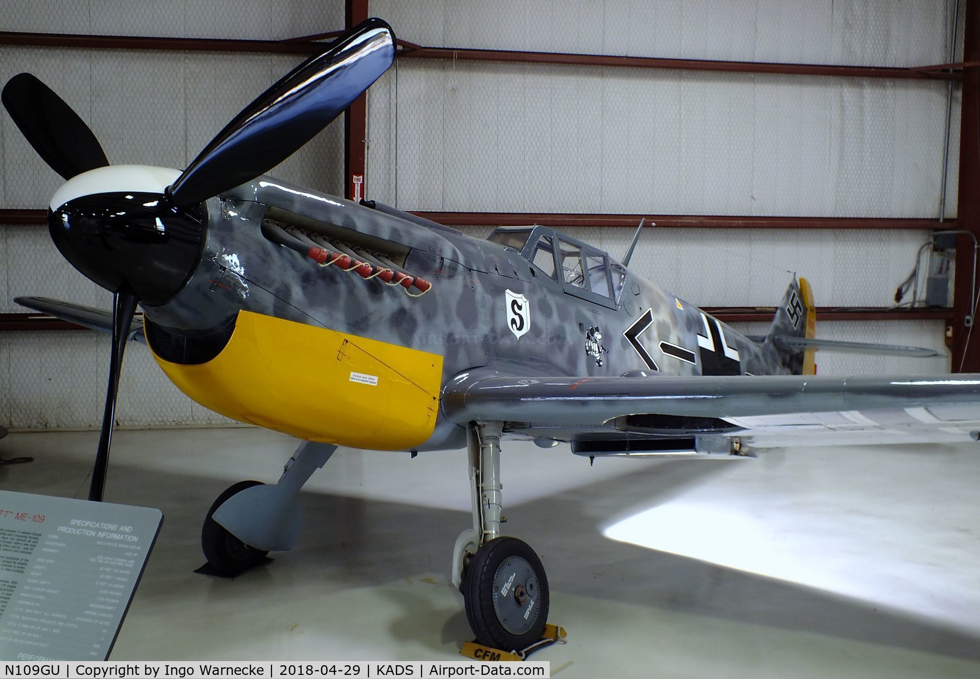 N109GU, 1958 Hispano HA-1112-M1L Buchon C/N 235, Hispano HA-1112-M1L Buchon (posing as a Bf 109) at the Cavanaugh Flight Museum, Addison TX