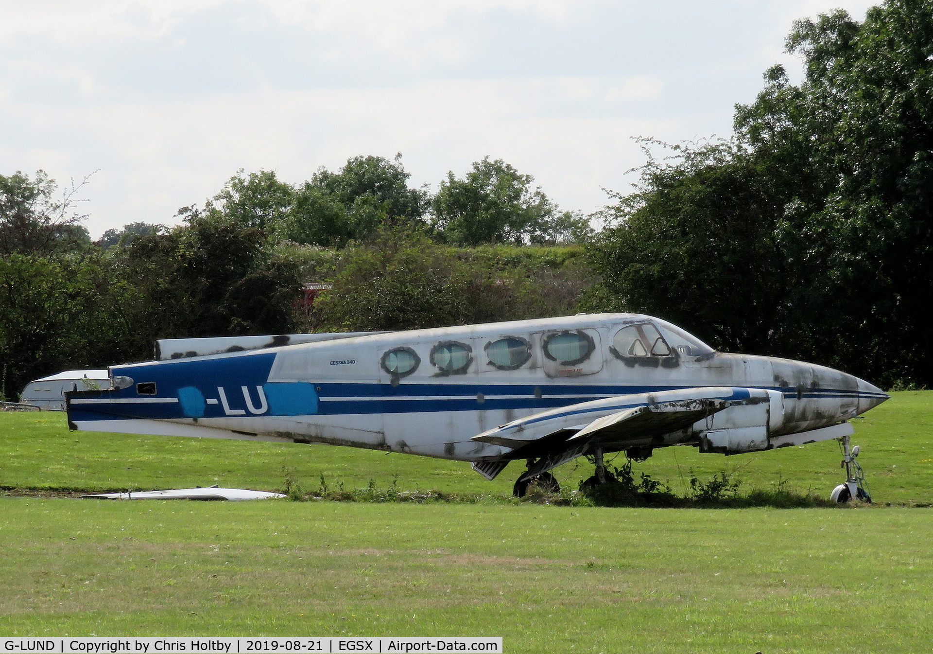 G-LUND, 1973 Cessna 340 C/N 340-0305, Cessna 340 in the graveyard at North Weald - not much left of her